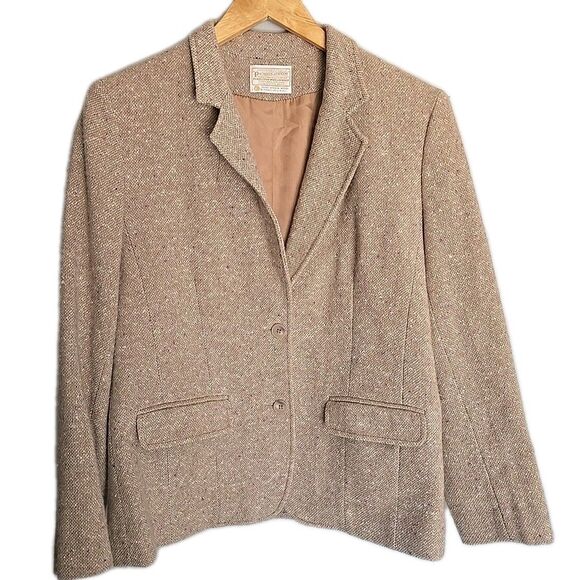 Vintage Pendleton Wool Tweed Blazer Size 12 90s Career Preppy Tan - Picture 1 of 8